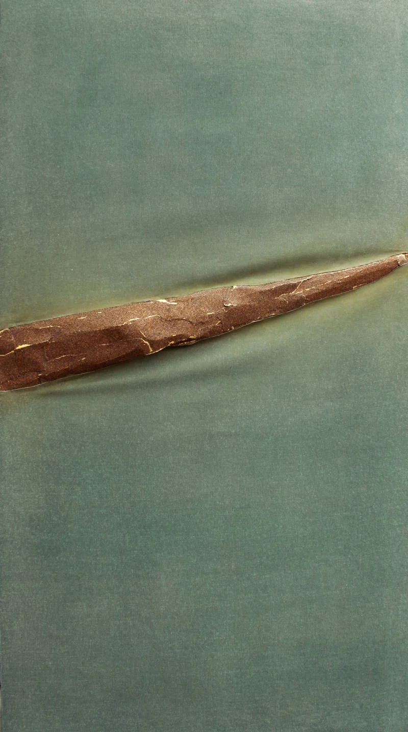 "History" , 2014 Sandpaper and dry pigment on canvas, 53" × 27" × 3" Courtesy Sarah E.Brook and Carrie Able Gallery