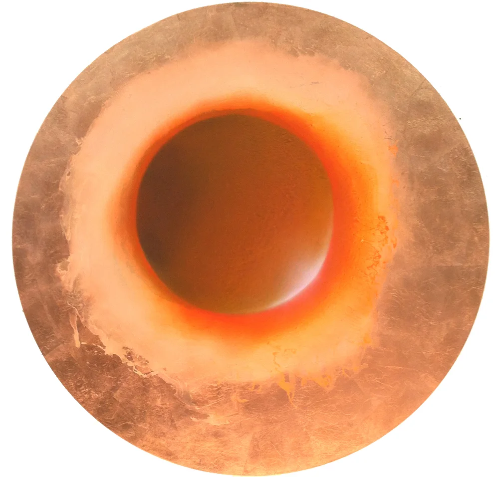 "Darkened moon" , 2015 Oil and cooper on panel, 36”x36” Courtesy Karen Fitzgerald & Carrie Able Gallery