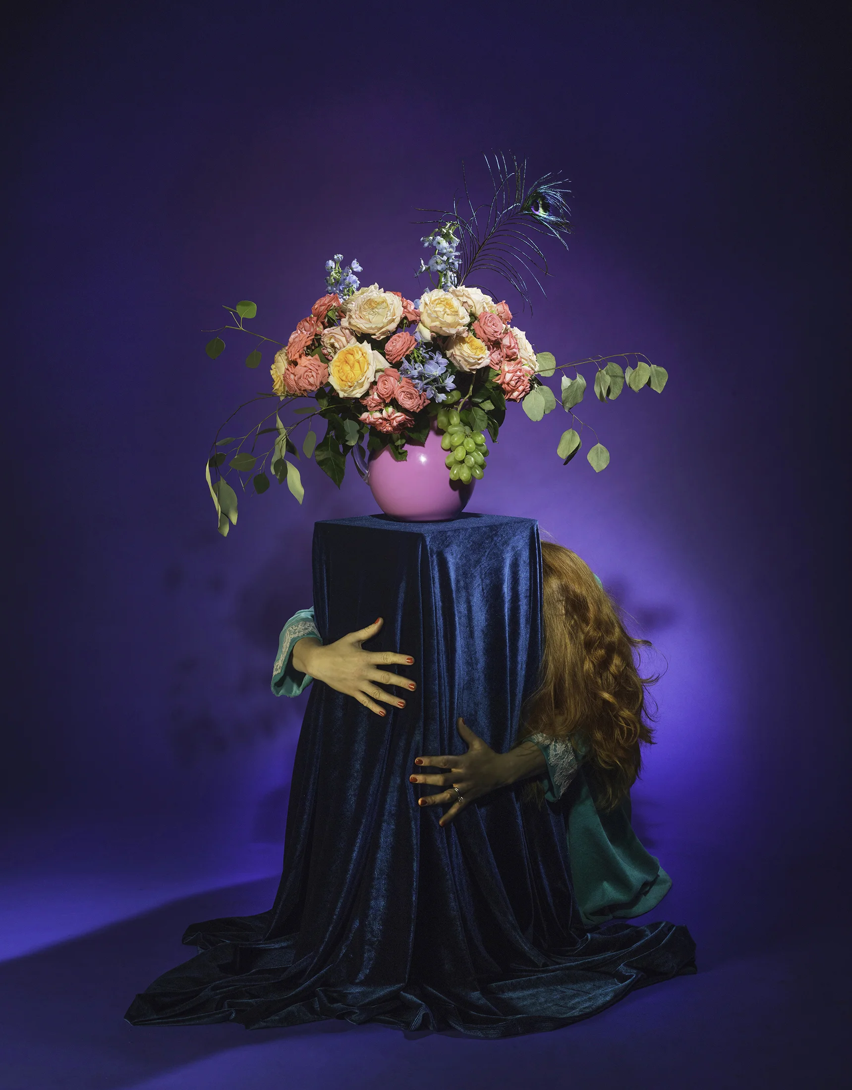 "Blue Hug - Ritual Series" , 2018 Cotton Fiber Archival Print, 24”x36” / 40”x60” / 57”x72'‘ Courtesy Amanda Rowan & Carrie Able Gallery