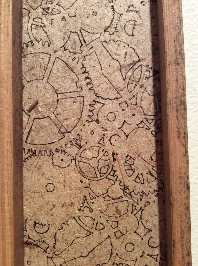 Detail Untitled #6, Marker on Banana Paper, wooden crutch. Collection of Rene' Roehle, Spokane WA