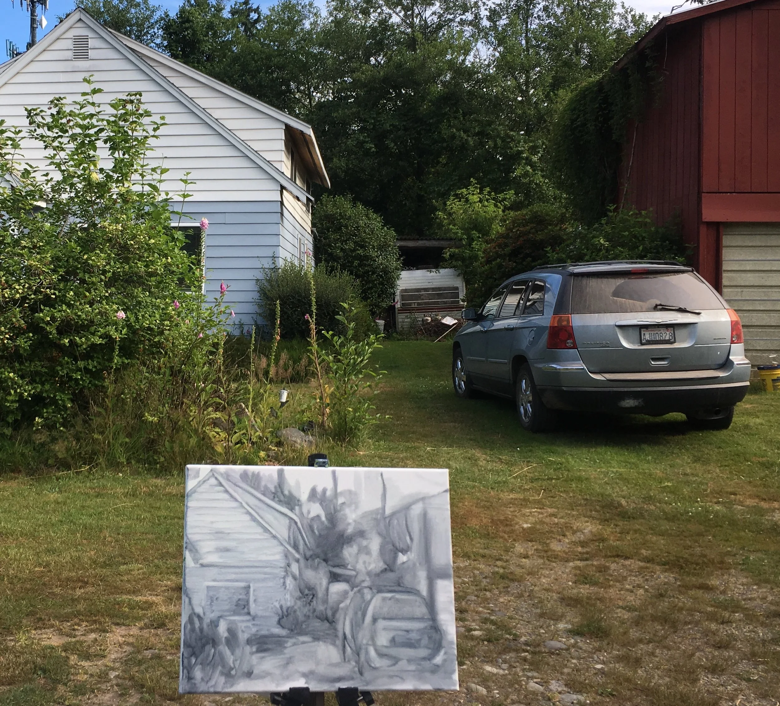 I started with Payne's gray and had to finish at home. In progress! I am pretty bad at drawing cars haha. Probably because I don't like them.