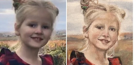 Now the dissimilarities are more obvious. Her left nostril is too short. Her right eyelid is too high. Her right upper lip is too accented. Shading could be more overall. The hair on the left by her neck should come out more. More shading on her upper eyes. So, I’ll let it dry and do a third layer with extra oil. This makes a face look more realistic because skin is layers of color and slightly wet.
