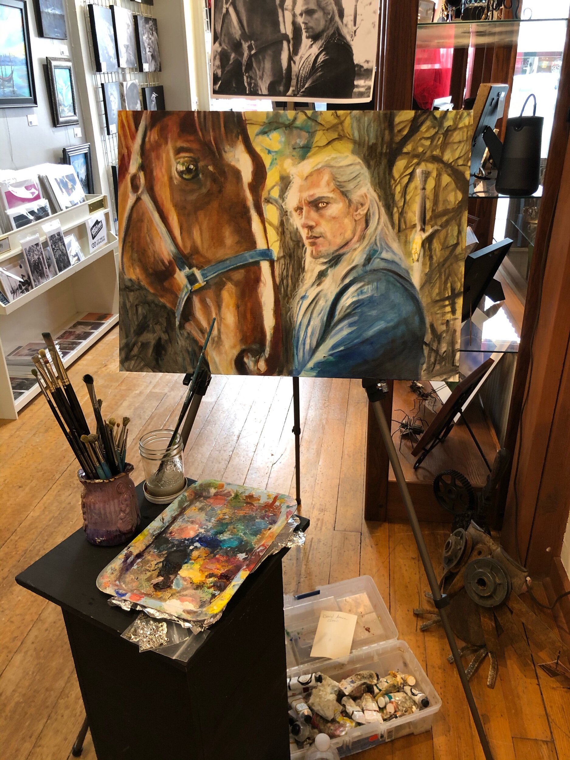 Painting in public helps me a lot. Other people encourage me, I don’t stop when it gets tough, and I’m not bothered by my kids or pets.