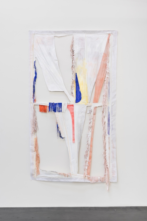 Out Beyond the Made Land , 2016 Acrylic, wood, cotton vellum, muslin 90” x 60”