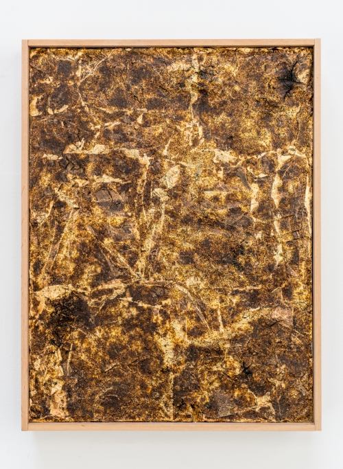 Carolyn Jean Martin, Untitled, 2016. Ignited gunpowder, gold leaf, acrylic copolymer, on panel. 9”x12”