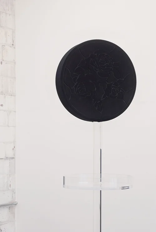Amy Garofano Window (Stand), Detail 2018 Velvet, wood, acrylic 54 × 16 × 16 in