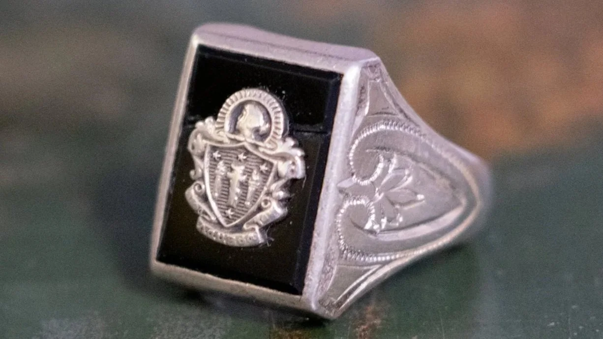1930s Fraternal Charm Rin With Ornate Sides Size-9