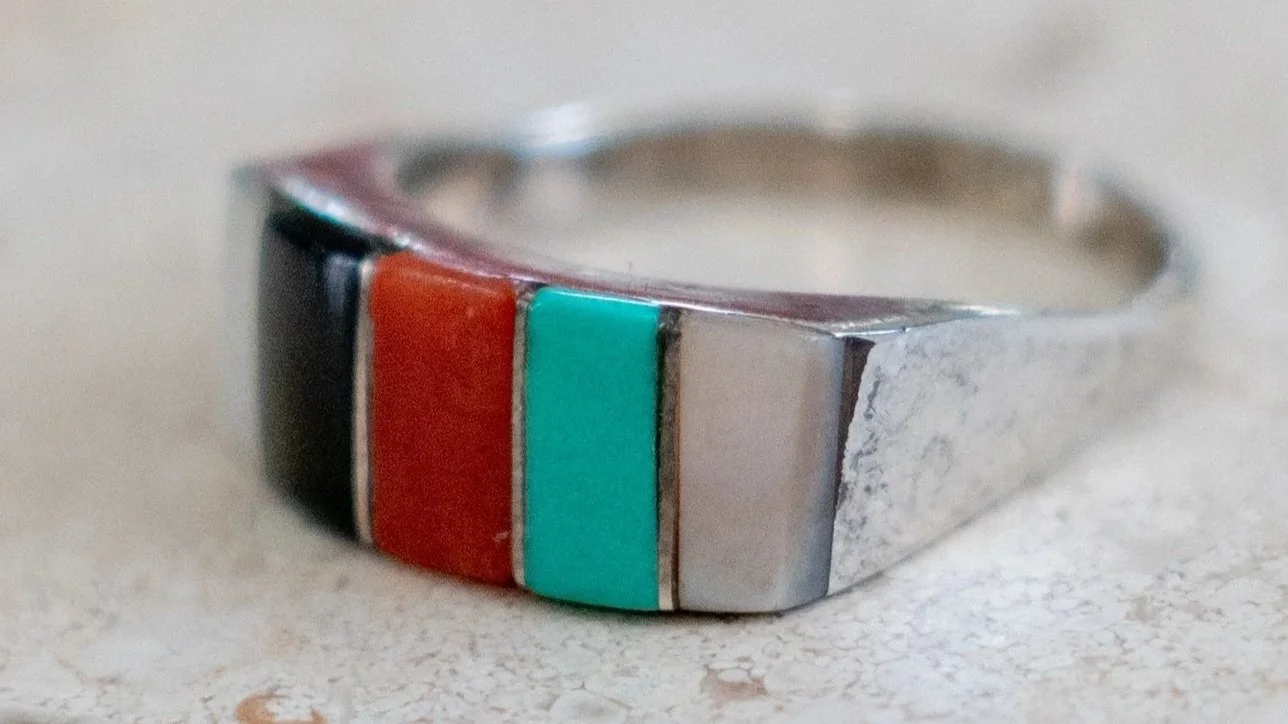Zuni Multi Stone Inlay Duster Ring Size-7.5