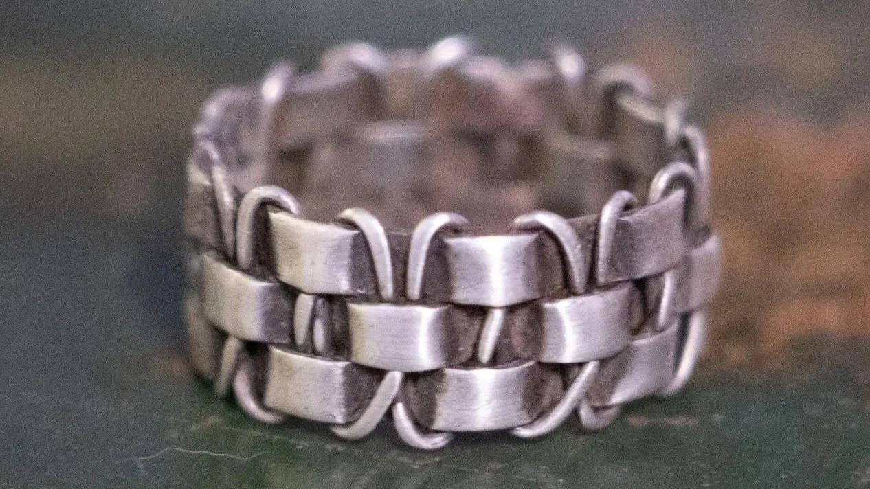 Mid Century Thick Woven Band Mexico Ring Size-10