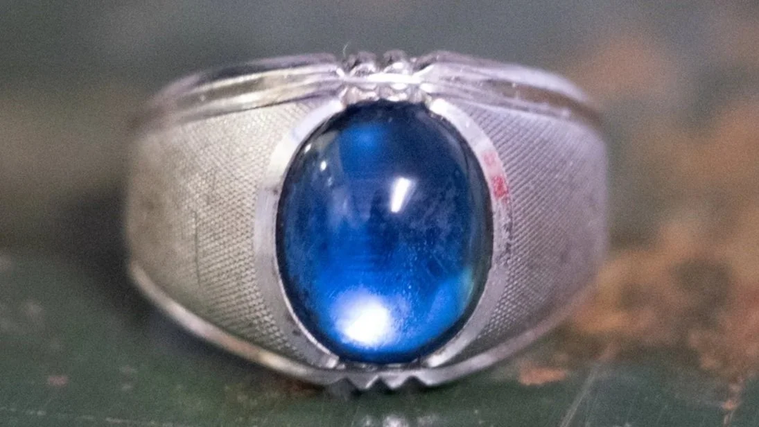 1950s Sterling and Glass Saphire Gentleman's Ring Size-10