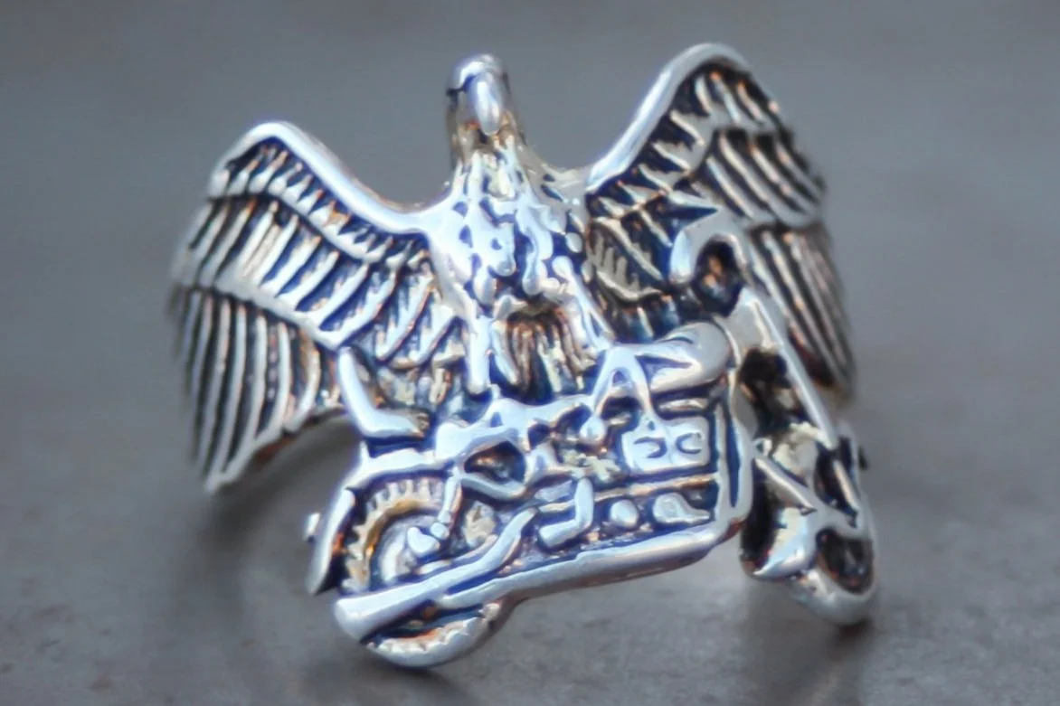 Eagle and Motorcycle 1980s Rings Size-13