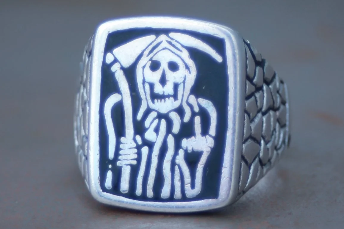 1980s Middle Finger Reaper Biker Ring Size- 11, 12, & 13