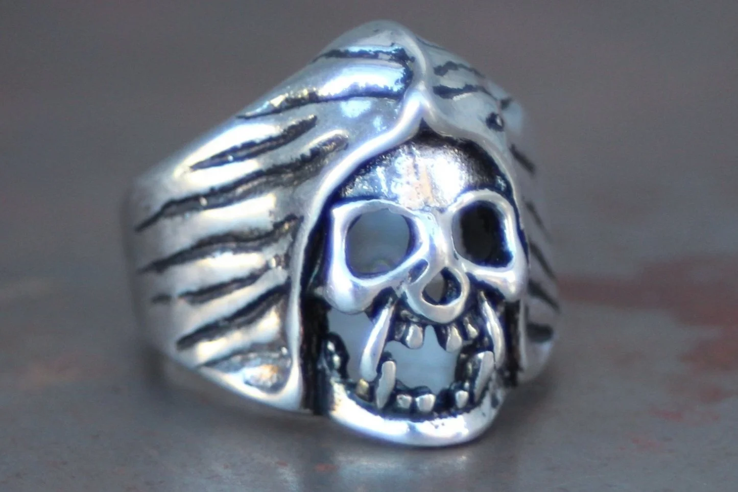 3D Reaper Head 1980s G&S Biker Ring