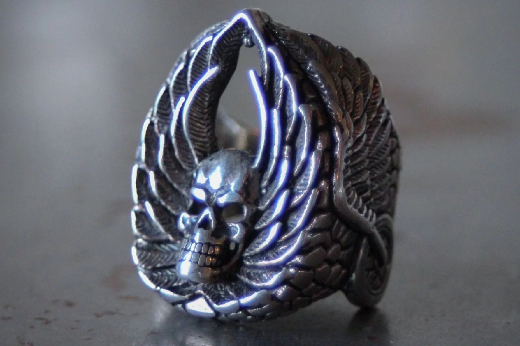 1980s Winged Skull Motorcycle G&S Ring Size-7