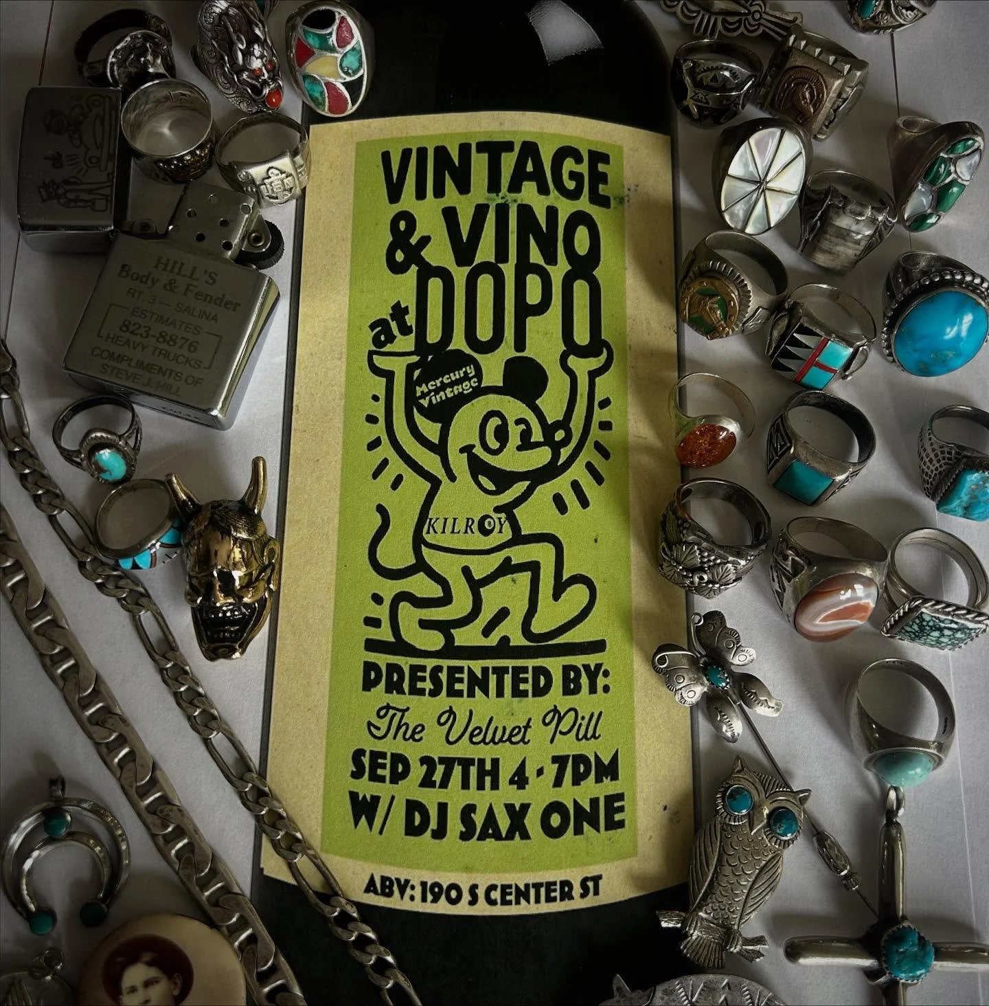 🍷 🍷 Reno NV! Come through to Vintage &amp; Vino sept 27th at @dopo_pizzapasta 4-7pm.
Drink some drinks, listen to some tunes, and shop some vintage.