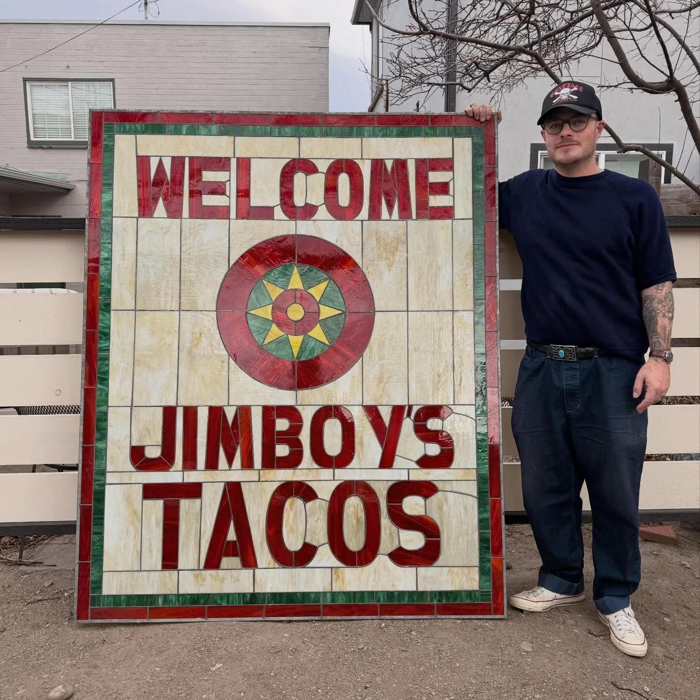 Merry Xmas to me! If you live in Reno you probably saw this floating around on market place. It&rsquo;s a giant almost 6&rsquo; tall real stained glass Jim Boys sign, likely dating from the 1970s. It was pulled out of an old restaurant recently and I