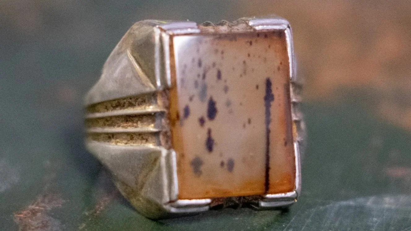 Mid Century Art Deco Agate Stone Ring Size-9