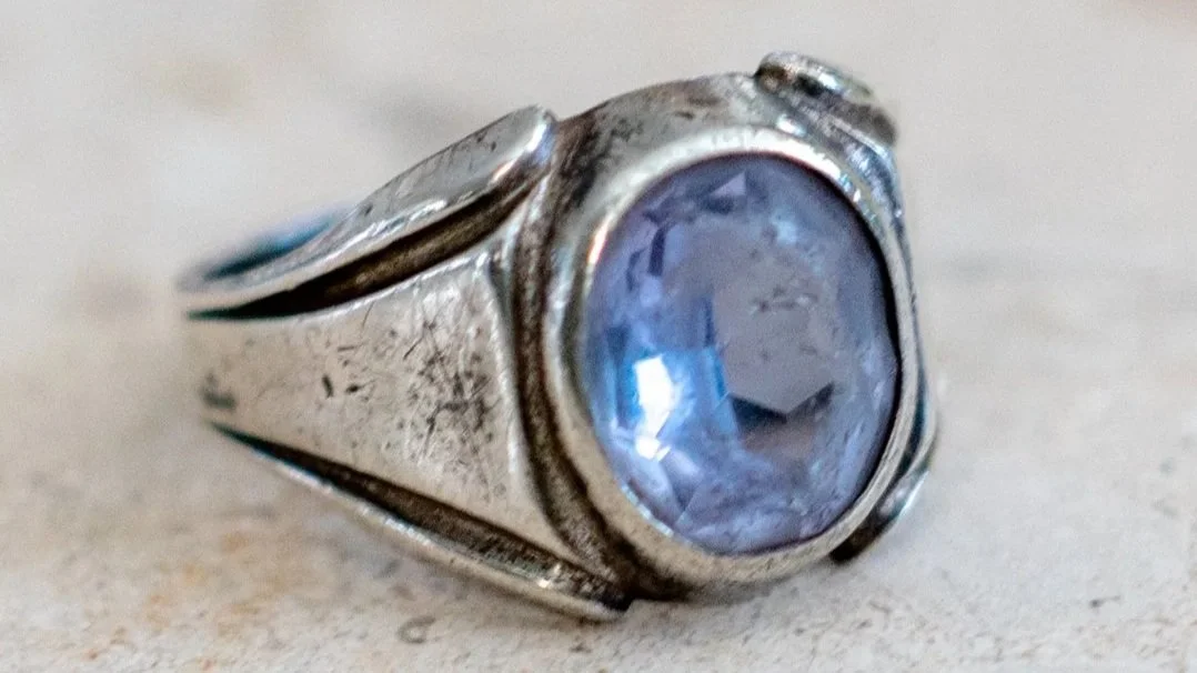 1940s Art Deco Styled Faux Sapphire Gents Ring Size-8