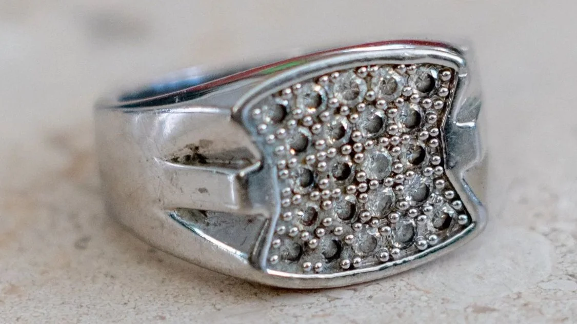 1980s Chrome CZ Diamond Ring Size-12