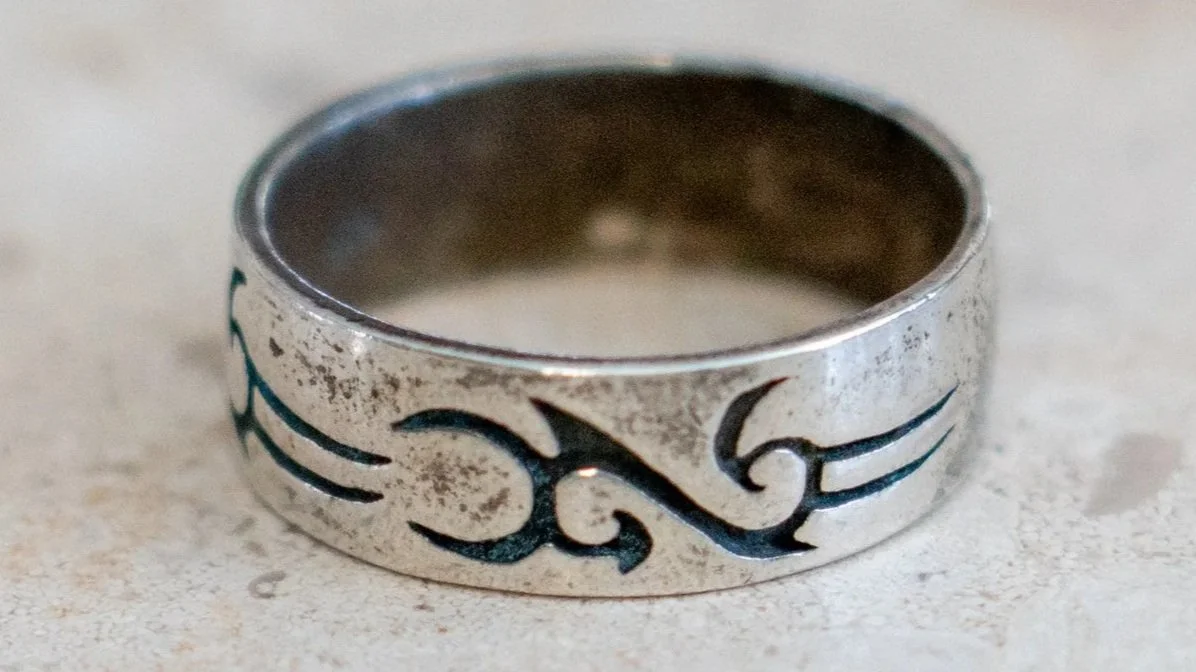 Deadstock 1990s Tribal Sterling Silver Band Ring Size-11 & 14