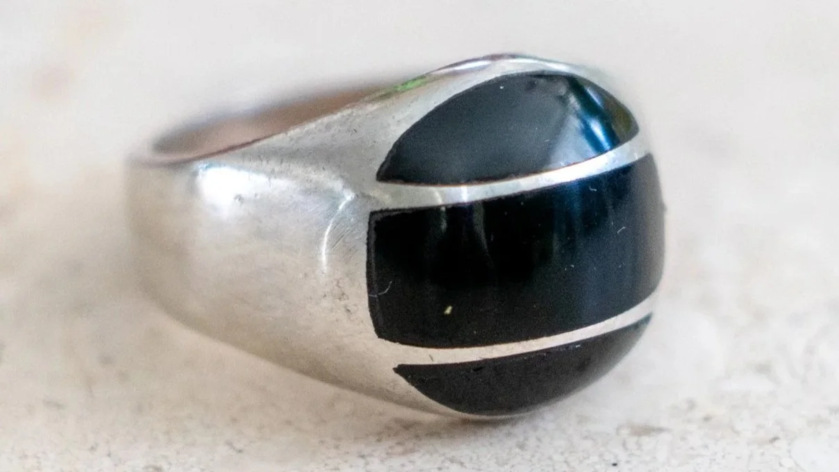 Sterling Onyx Inlay Mexico Souvenir Ring Size-10