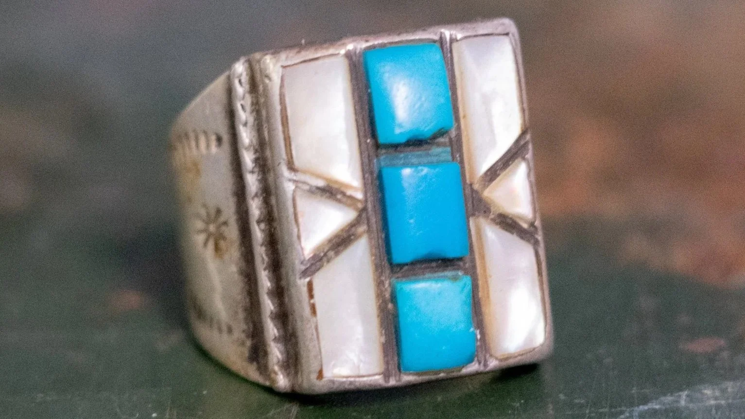 1960s Inlay Trading Post Ring Size-10