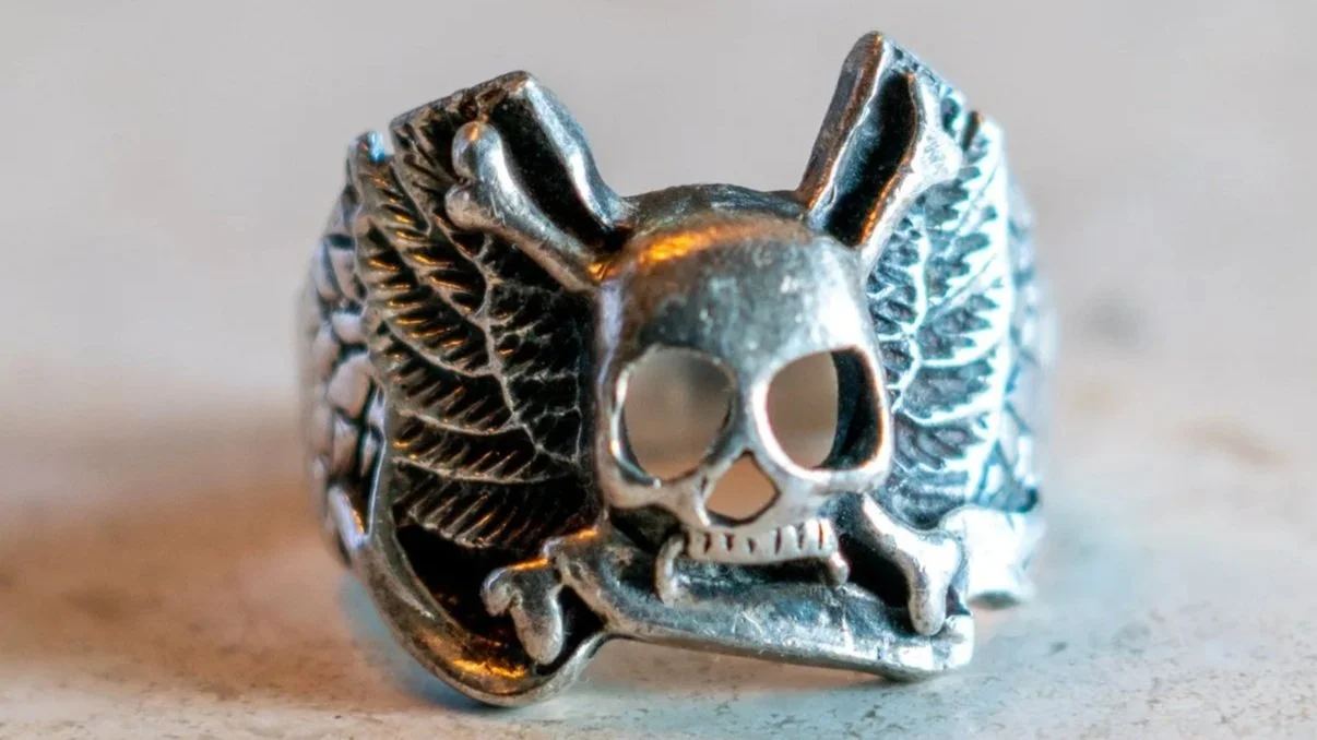 Winged Skull Sold Sterling 1970s Biker Ring Size-13