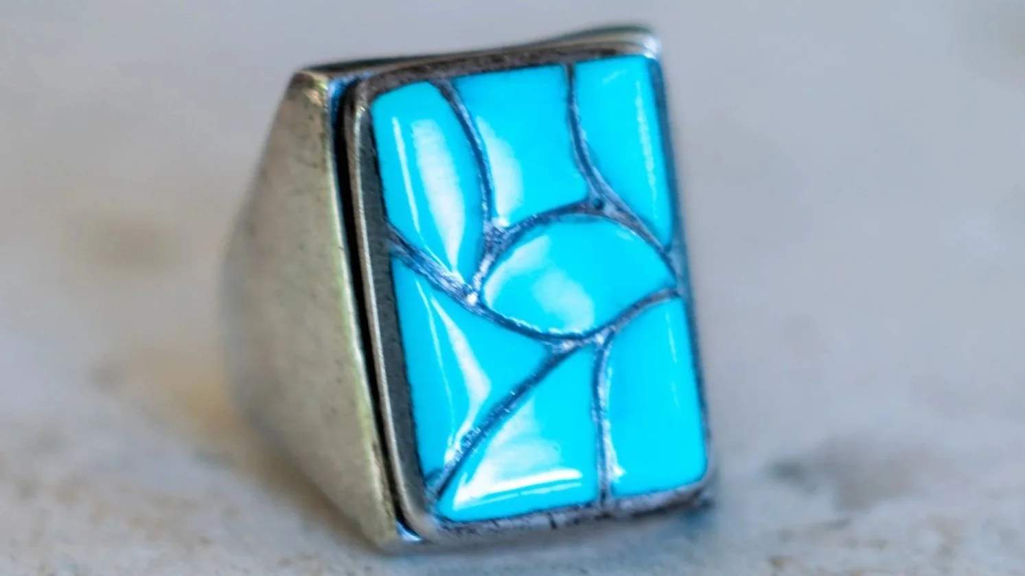 Edison & Laurenda Bobelu Zuni Turquoise Scale Inlay Ring Size-10.5