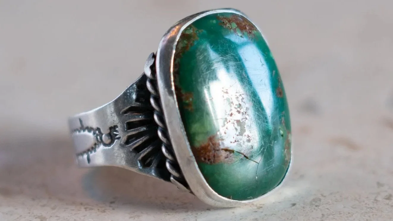 Handmade mid century Variscite Cabochon Ring Size-9