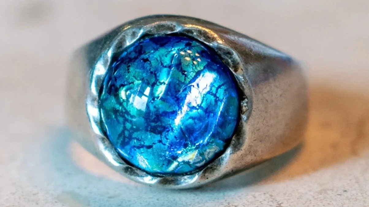 Mexico Souvenir Dragon's Breath Cabochon Sterling Ring Size-14