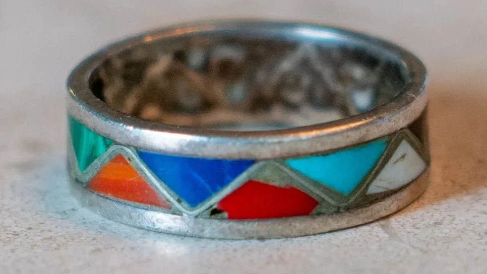 Multi-Stone Inlay Southwestern Band Size-7.5