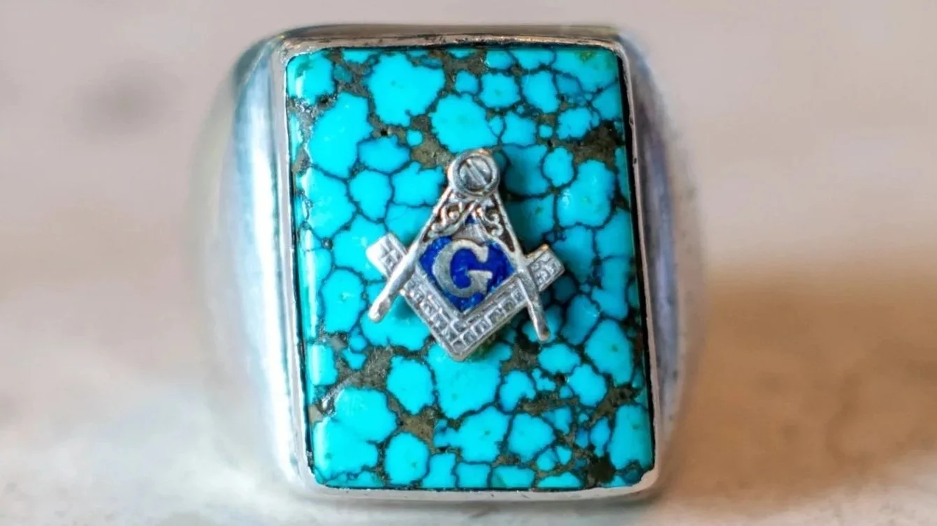 1950s Turquoise Free Mason Ring Size-10