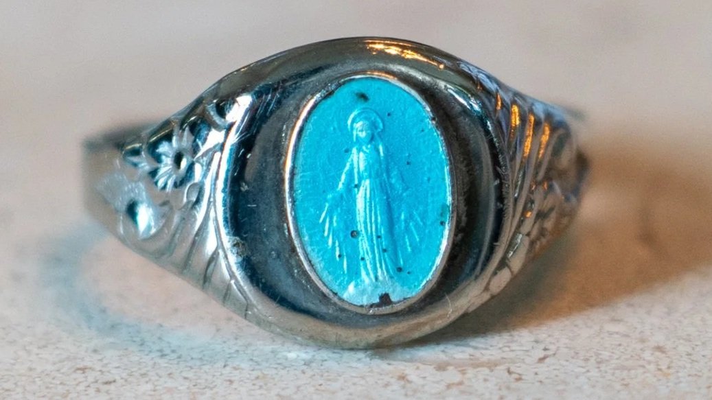 1930s Blue Enamel Mary Ring Adjustable Size