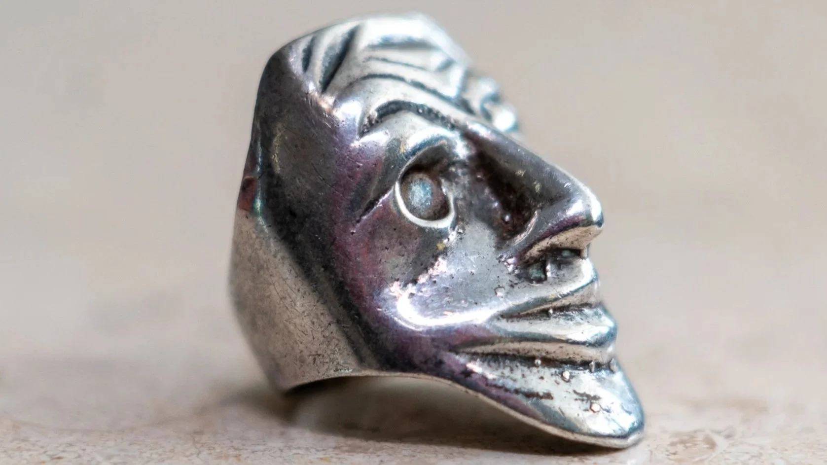 Mid Century Devil Mask Ring Size-5.5