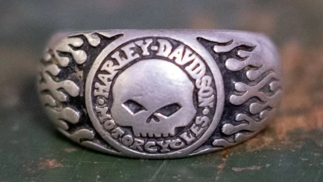 1990s Biker Flame Skull Harley Ring Size-14