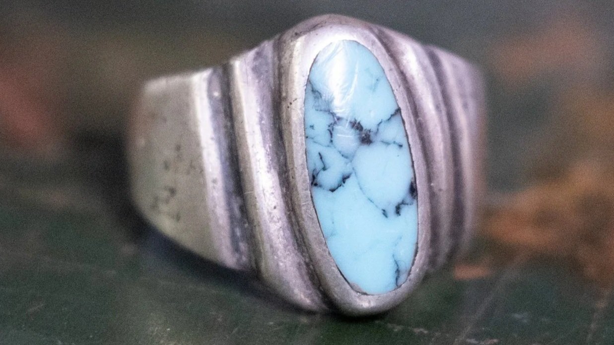 Vintage Oval Turquoise Mexico Souvenir Ring Size-11