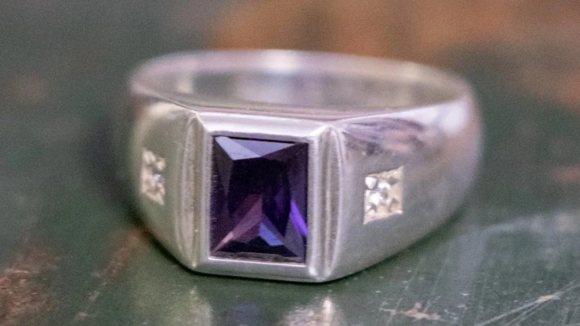 Amethyst and Natural Diamond Square Ring Size-10