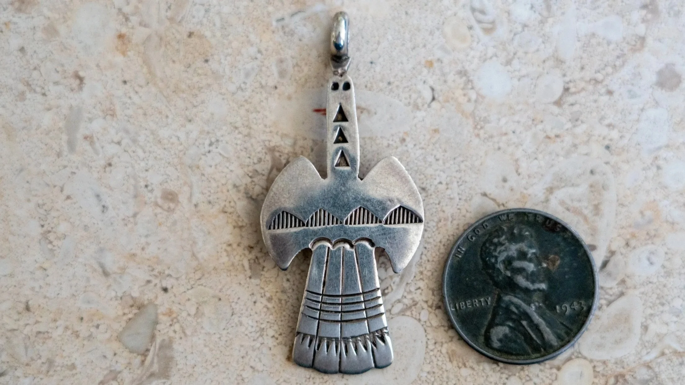 Mid Century Hand Silversmith Thunderbird Pendant