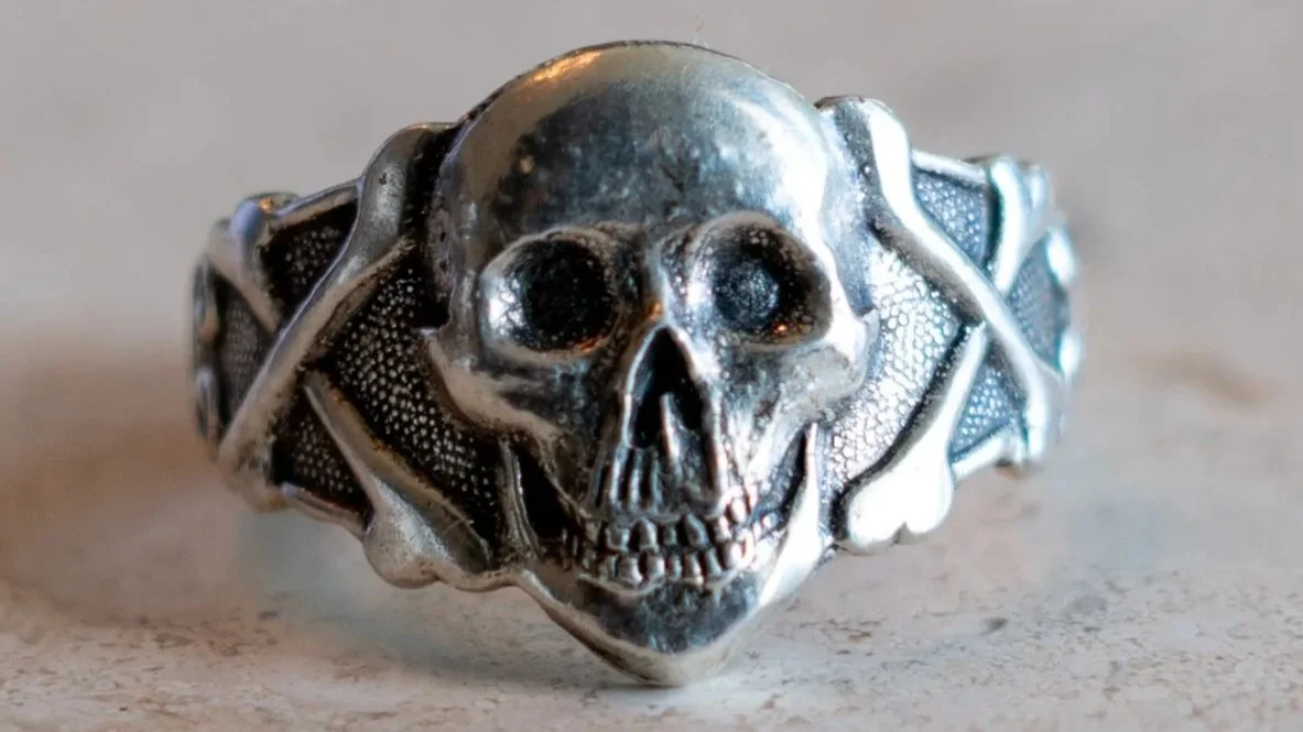 Smiling Skull and Cross Bones Sterling Ring Size-11.5