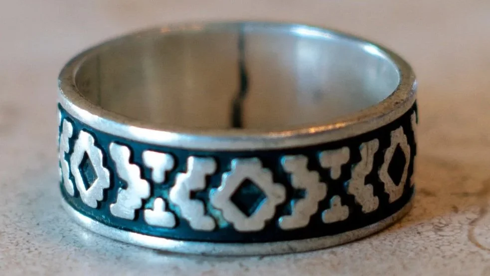 Sterling Aztec Pattern Band Size-10