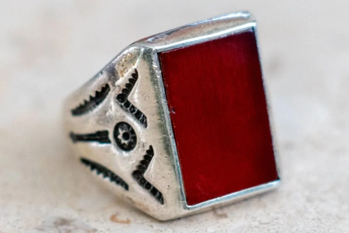 1970s Carnelian Sun Bell Trading Post Ring Size-8