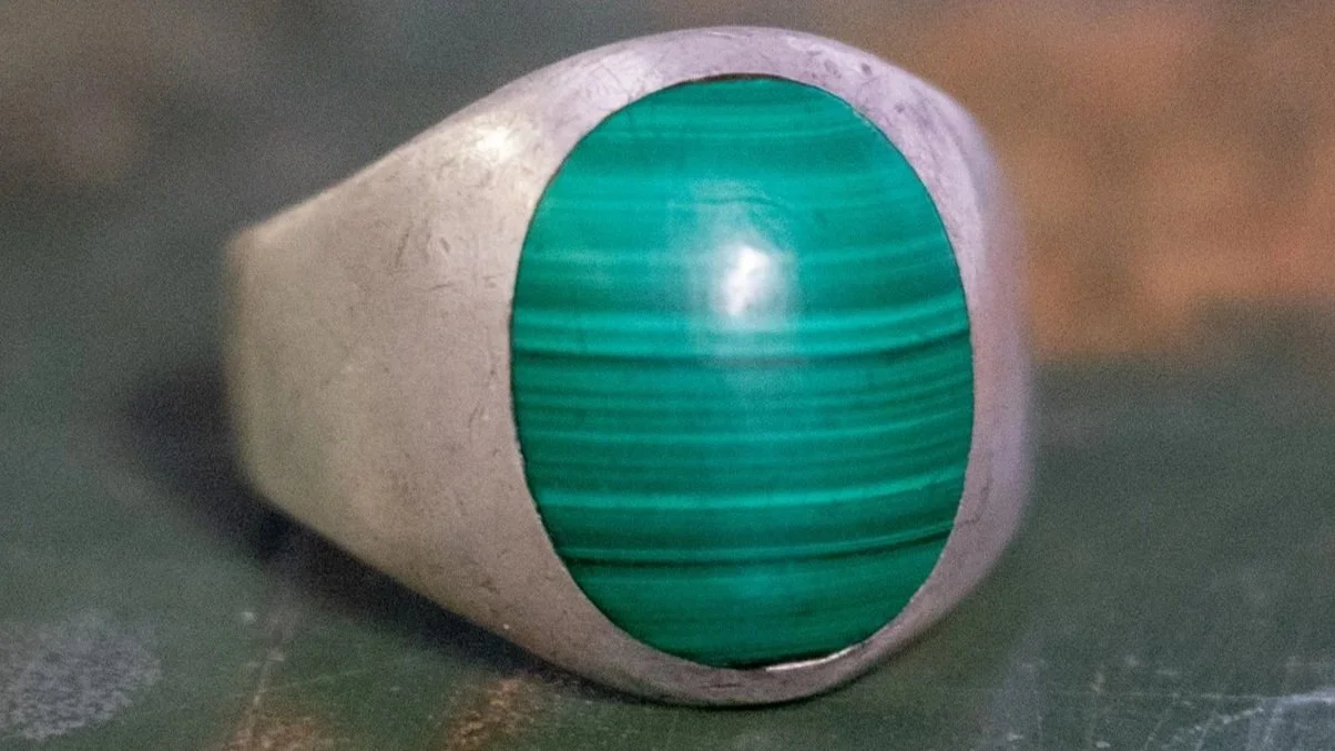 1970s Malachite Mexico Cabochon Ring Size-11