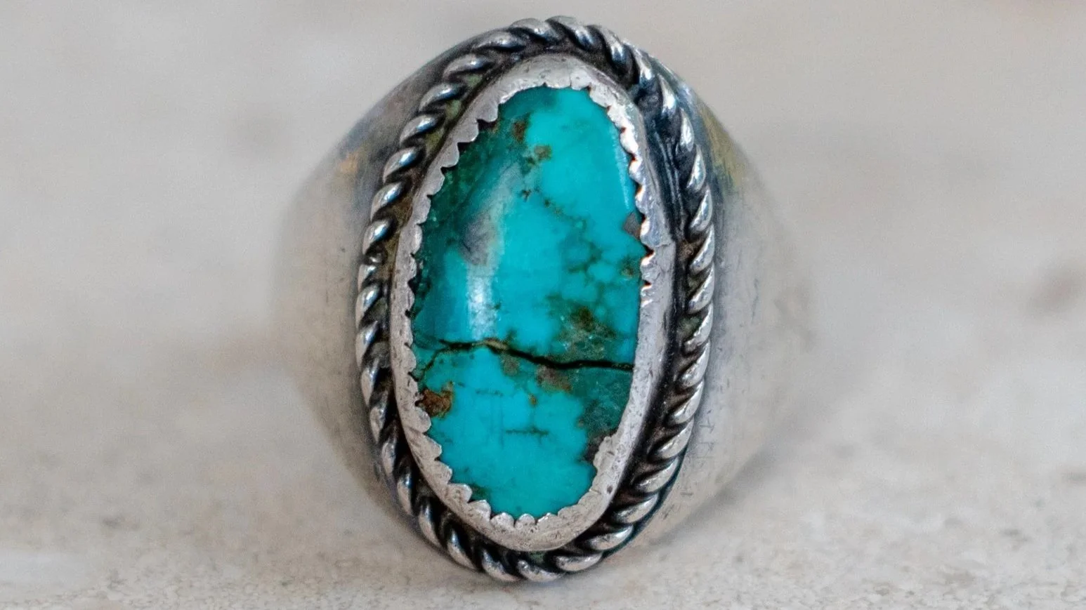 Old Pawn Dark Turquoise Soutwest Men's Ring Size-10