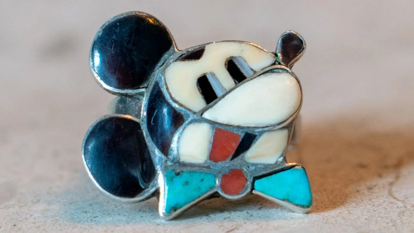Vintage Zuni-Toon Mickey Inlay Ring Size-6
