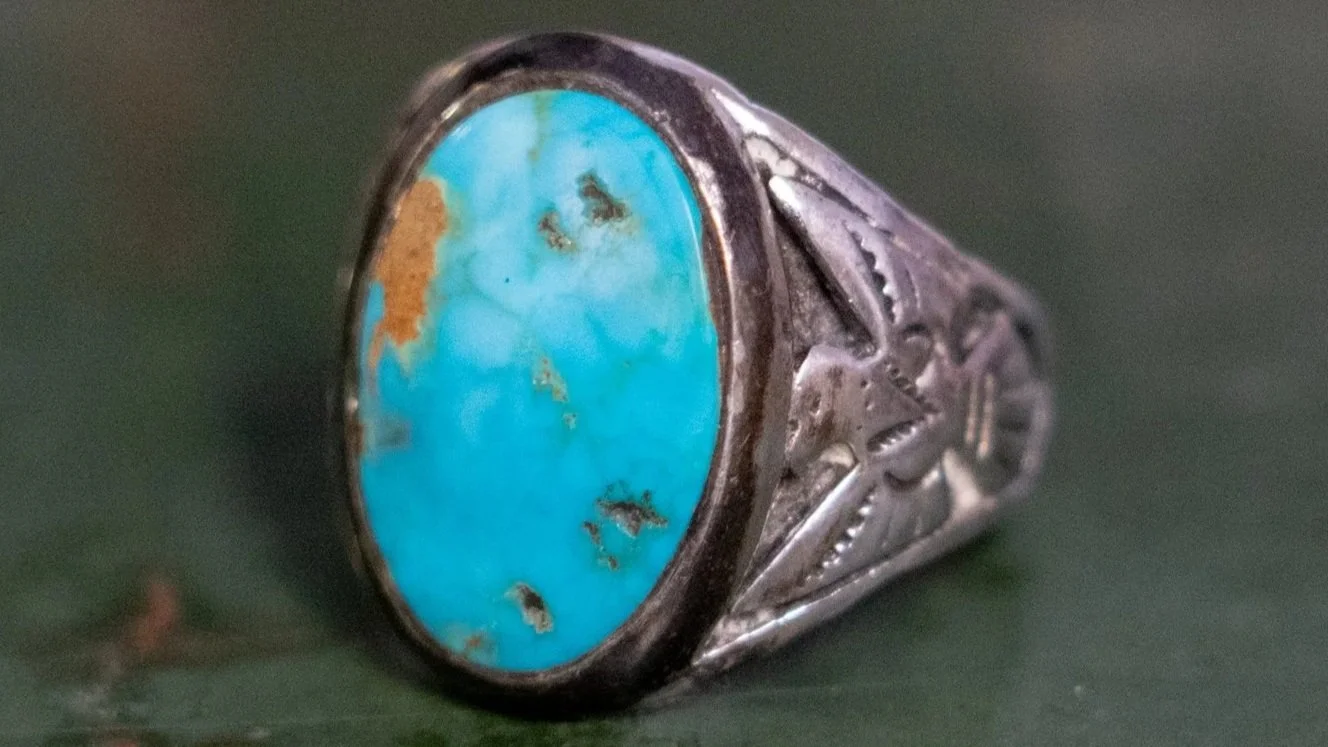 Mid Century Thunderbird Turquoise Stone Ring Size-9