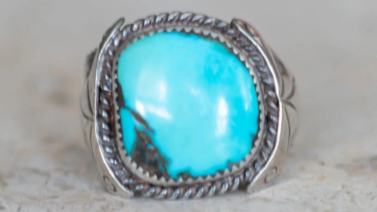 1970s Old Pawn Southwestern Turquoise Ring 1970s Size-9