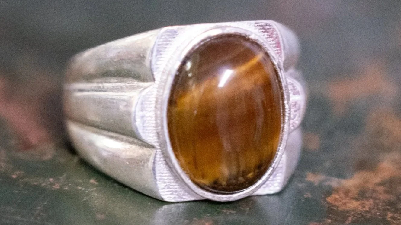 Vintage Tiger's Eye Deco Bodied Ring Size-11