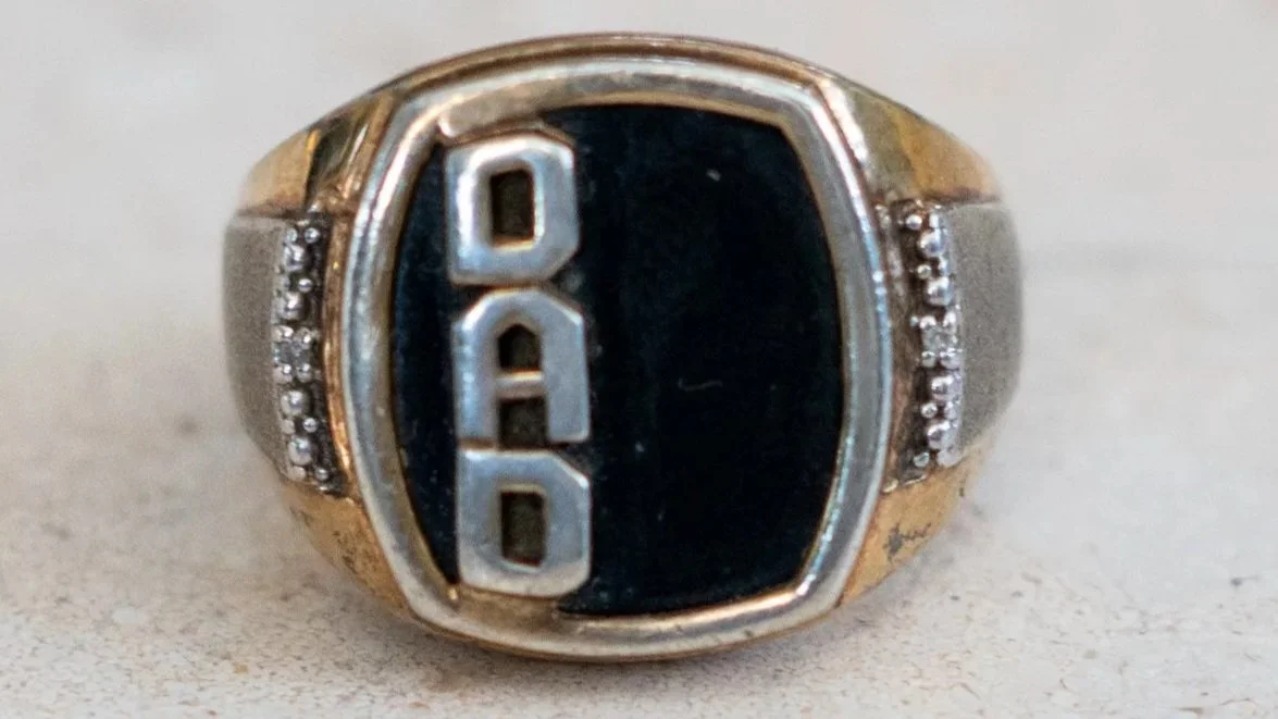 "Dad" 1970s Gold Vermeil and Onyx Stone inlay Ring Size-10