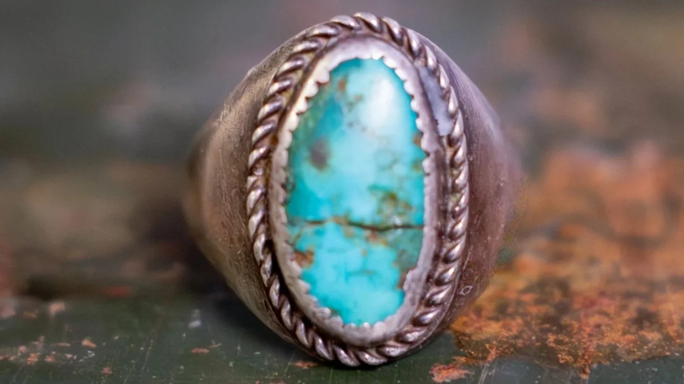 1960s Dark Matrixed Turquoise Ring Size-10