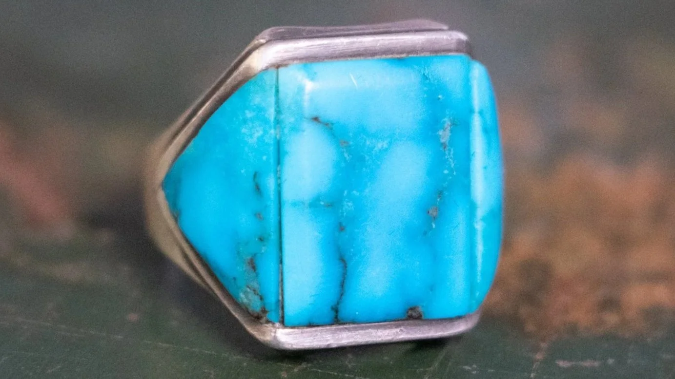 Huge High End 1960s Turquoise Inlay Ring Size-13